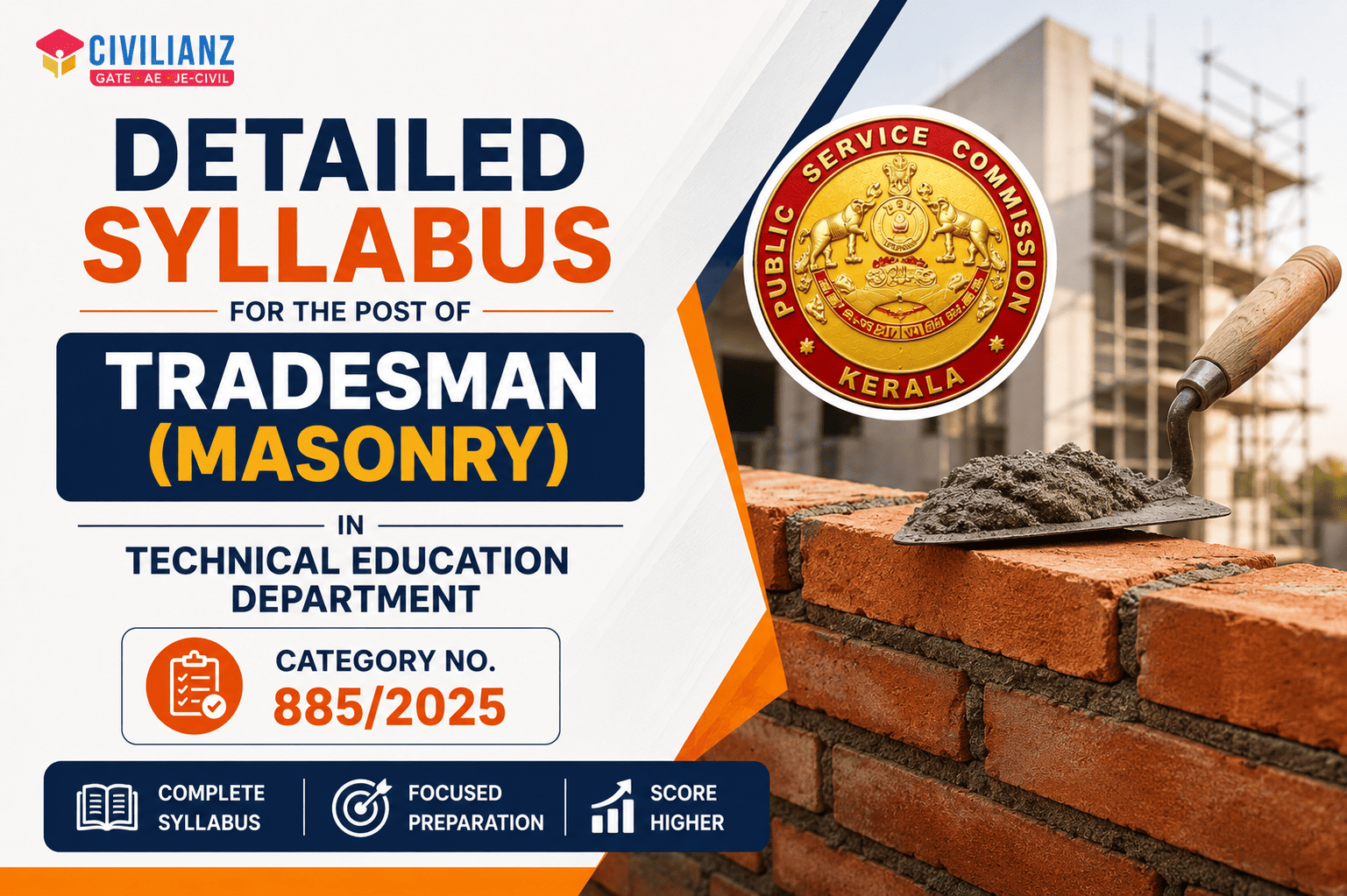 DETAILED SYLLABUS FOR THE POST OF TRADESMAN (MASONRY)