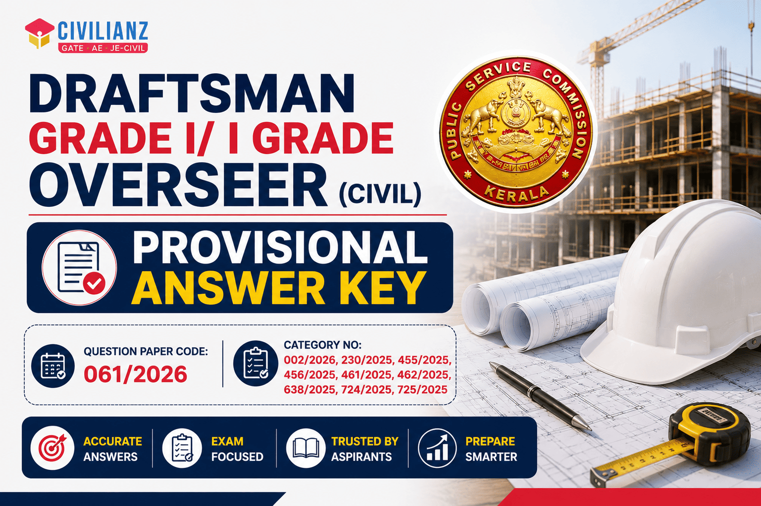 DRAFTSMAN GRADE I/ I GRADE OVERSEER (CIVIL) PROVISIONAL ANSWER KEY