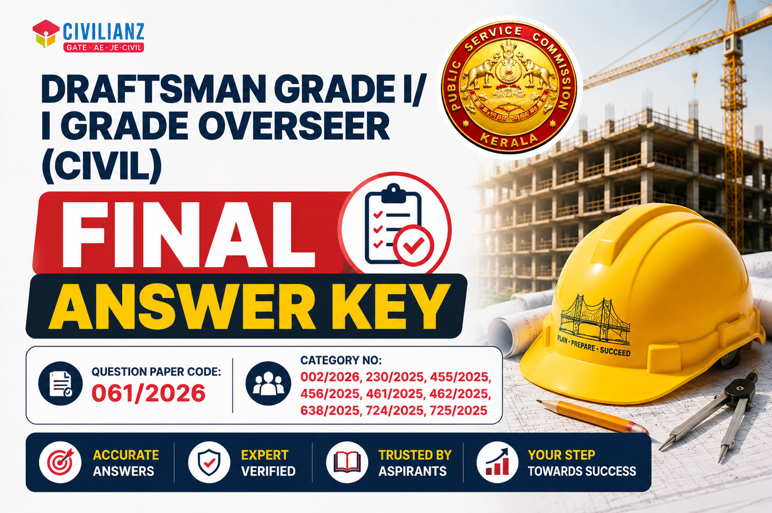 DRAFTSMAN GRADE I/ I GRADE OVERSEER (CIVIL) FINAL ANSWER KEY