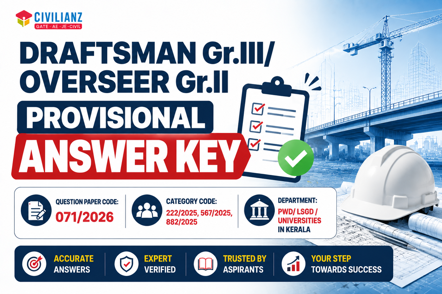 DRAFTSMAN Gr.III/ OVERSEER Gr.II PROVISIONAL ANSWER KEY